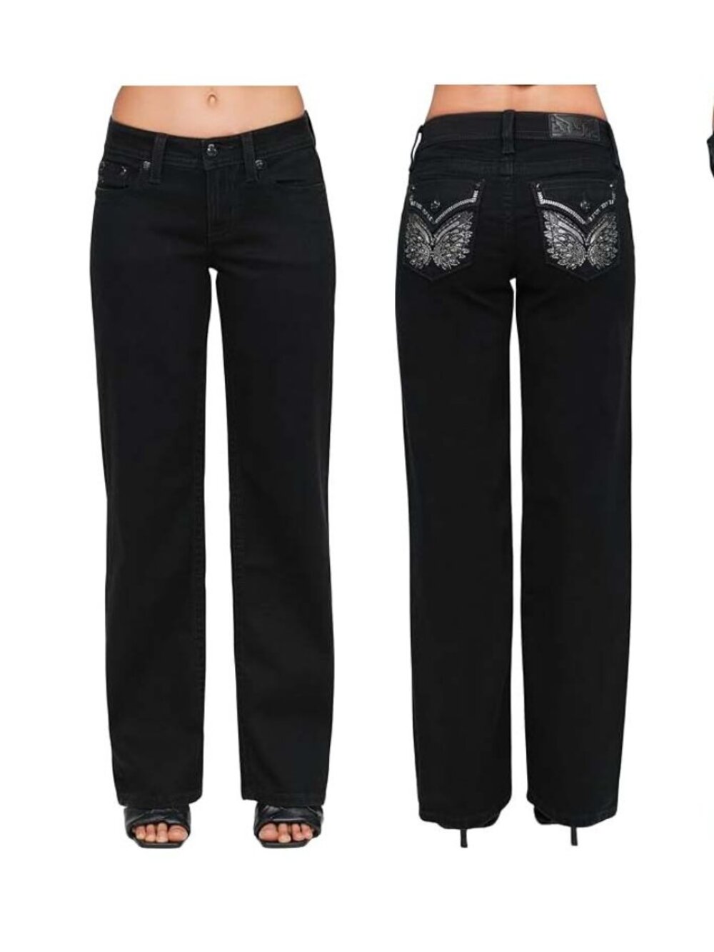 NWT Miss Me Women's Silver Butterfly Wings Faux Flap Pockets Wide Leg 24 X 30 - Picture 5 of 12
